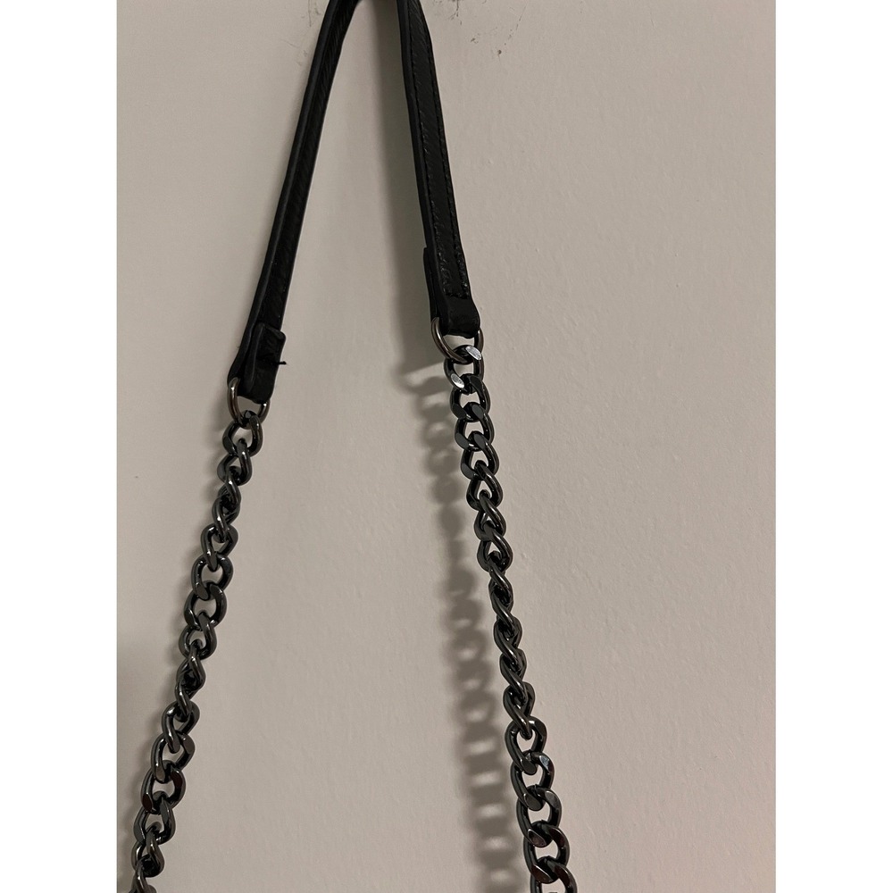 MMS Black Fringe Crossbody Bag Small Faux Leather Gunmetal Chain Boho Rockstar - Picture 9 of 11